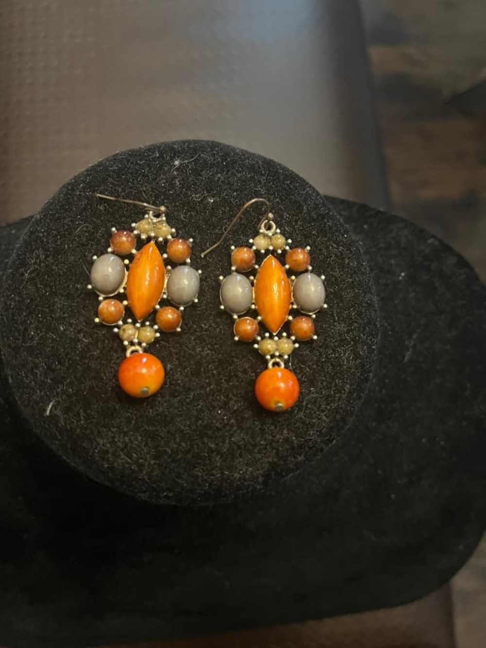 Orange and Gray Beaded Dangle Earrings - Women Jewelry